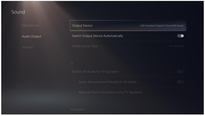 PS5 audio output device