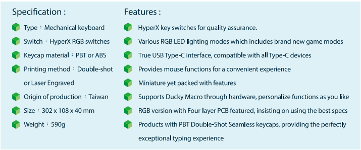 Ducky One 2 Mini specification