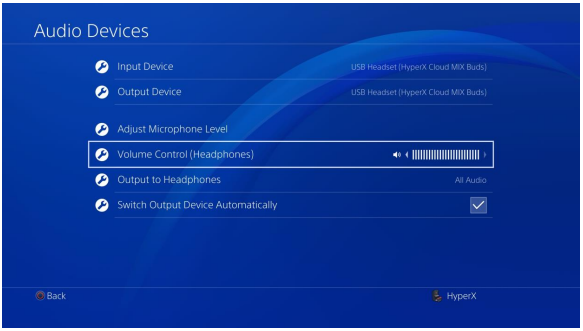 PS4 audio menu